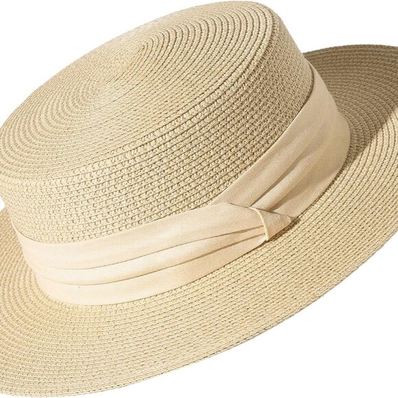 Sun Hats for Women Wide Brim Straw Boater Hat Foldable Packable1